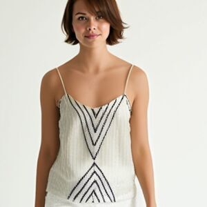 NWT (Deadstock) Vintage Y2K Parker‎ Off White & Black Beaded Sexy Strappy Tank-S